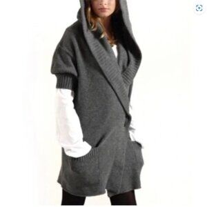 Vince Women's Long Open Hooded Cardigan Sweater Size L Gray Alpaca Cashmere